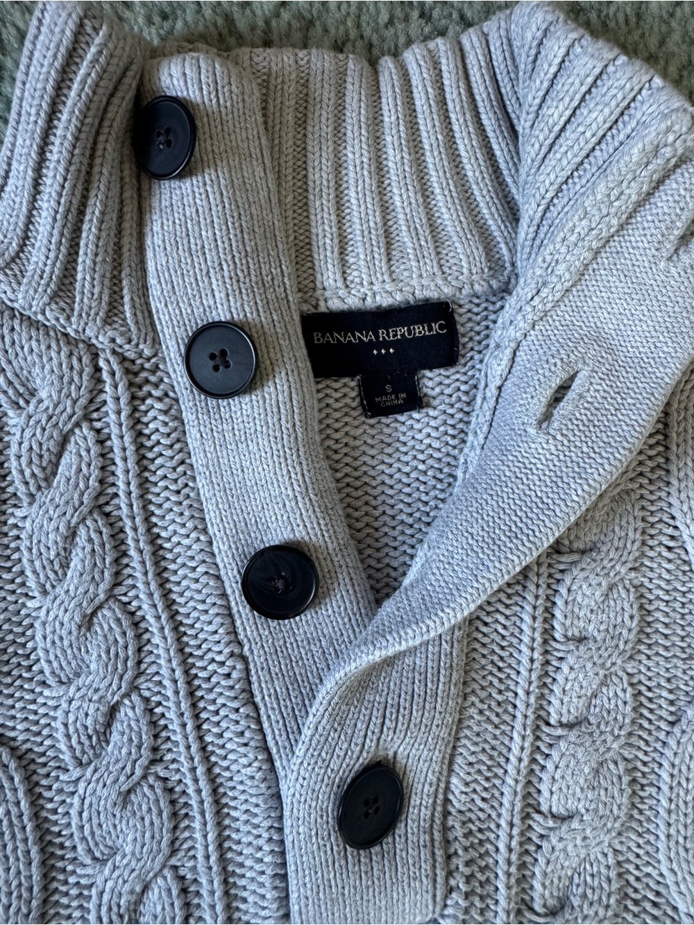 Banana Republic Men's Light Gray Cable-Knit Shawl Collar Cardigan